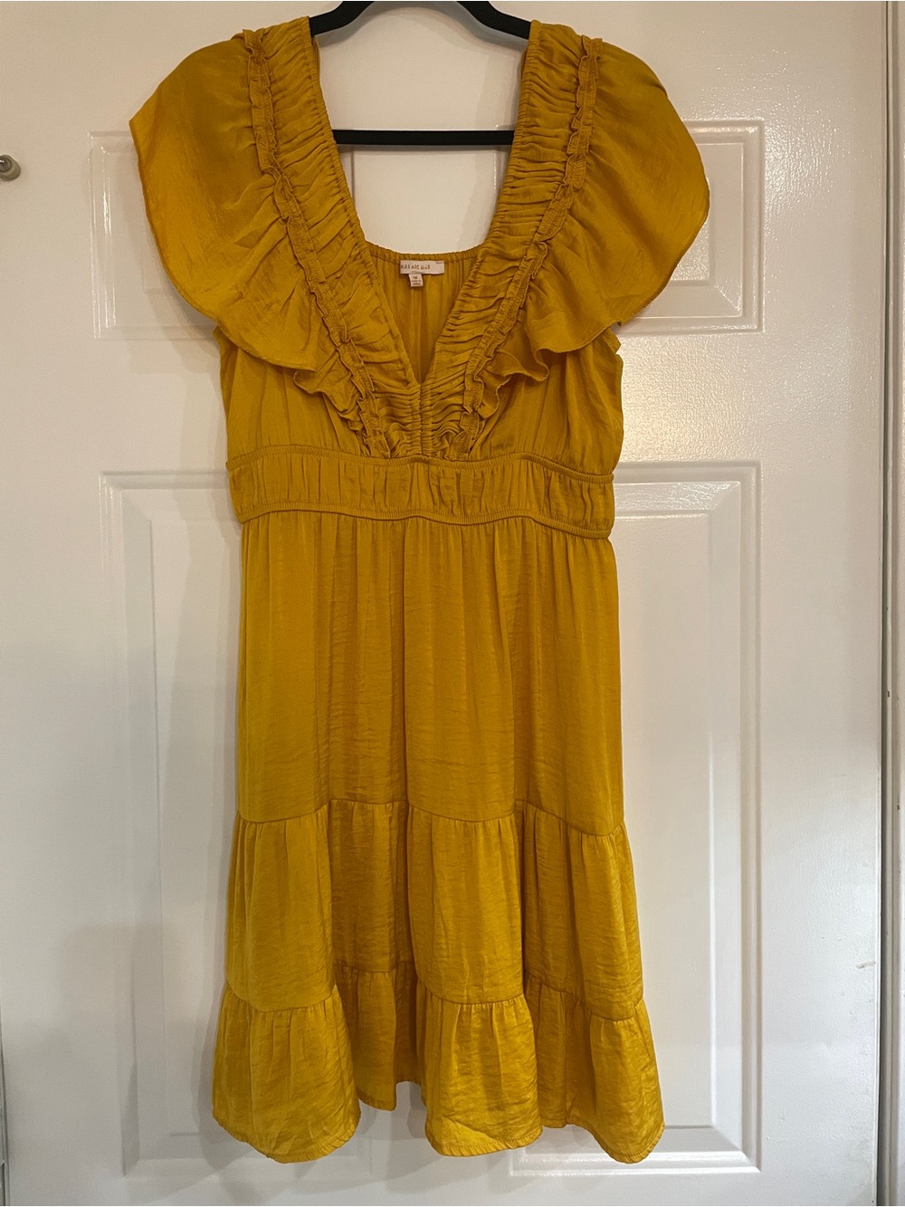 Skies Are Blue Mustard Yellow Ruffled Tiered Dress